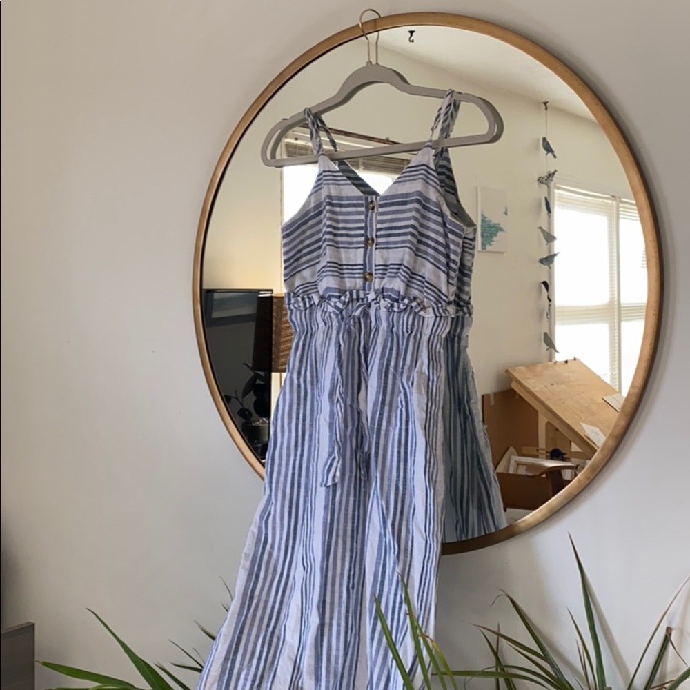 Linen striped midi dress S